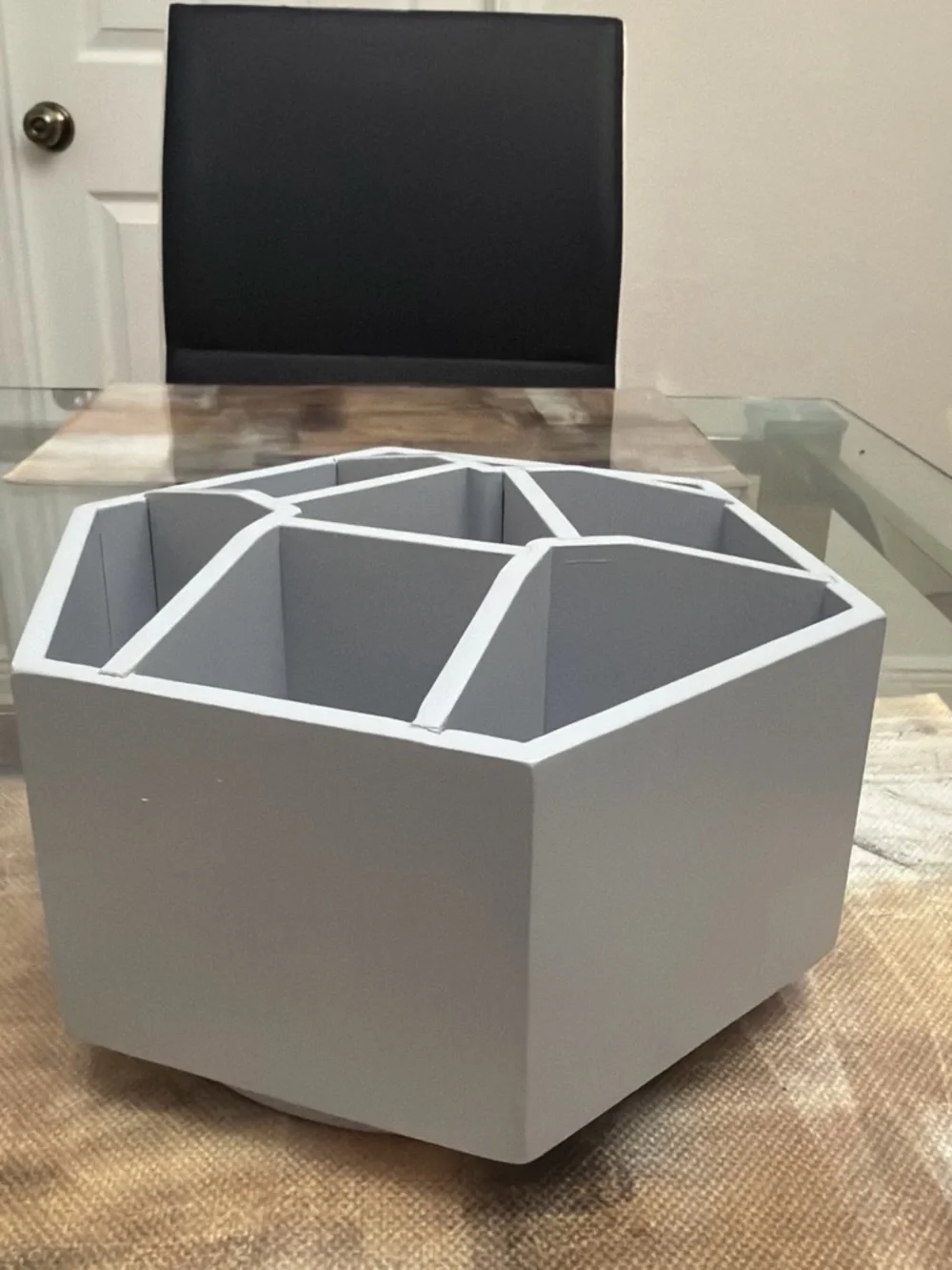 Gray Hexagonal Rotating Desk Organizer - Home Storage & Organization